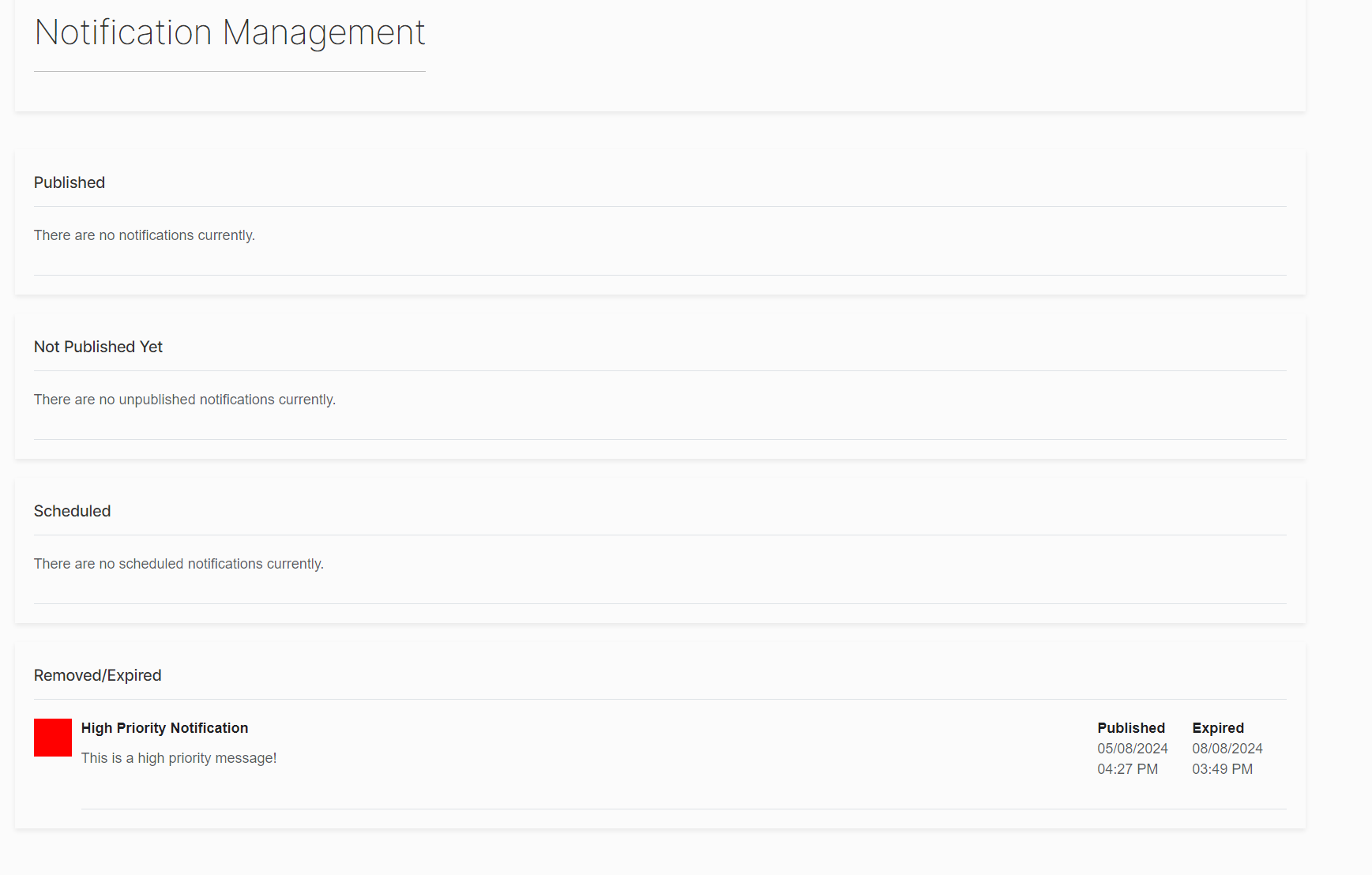 Notification Management Page